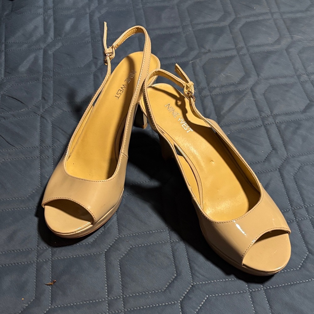 Nine West Beige Peep-Toe Heels